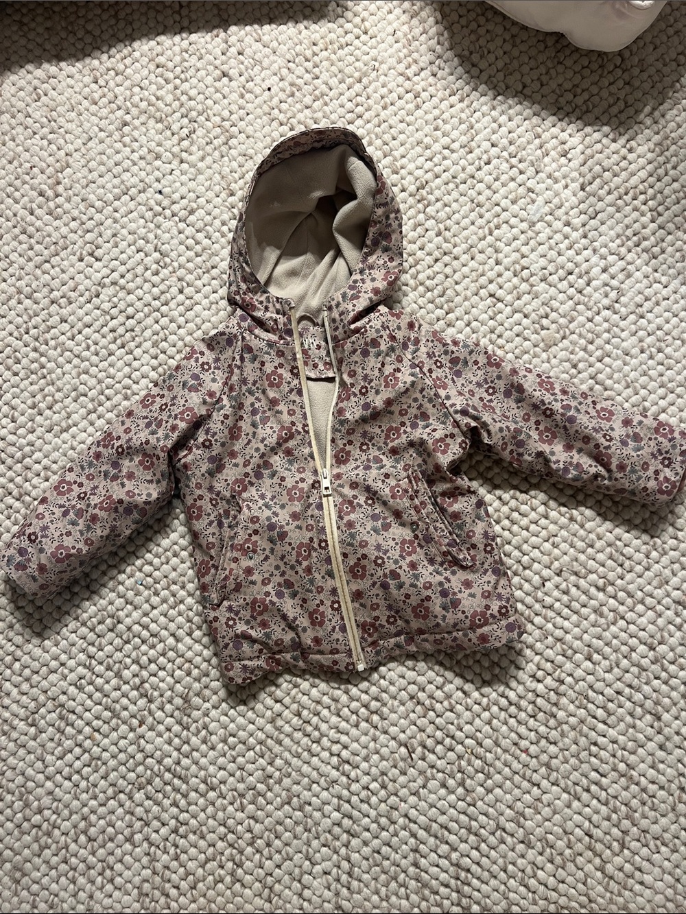 Zara Girls Floral Hooded Raincoat in Light Pink and Cream Trim